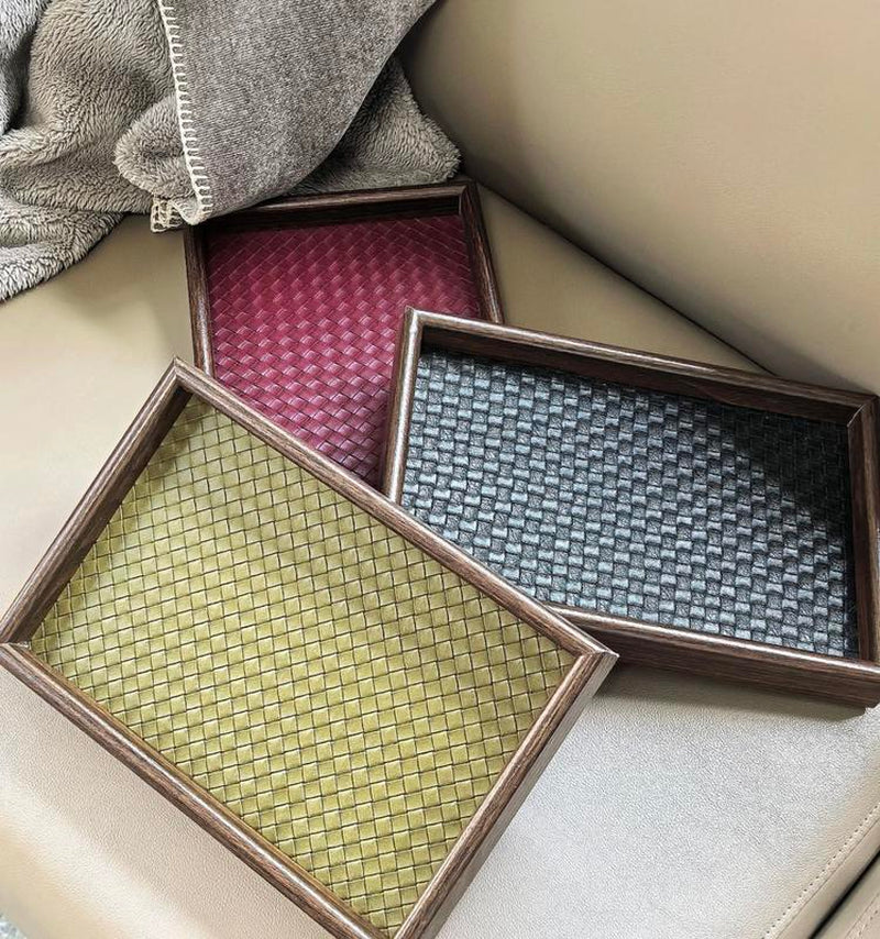 Daily Look New Wooden Leather Storage Tray Organizer Small Items Living Room Desktop Jewelry Bin Boxes No Boxes Included