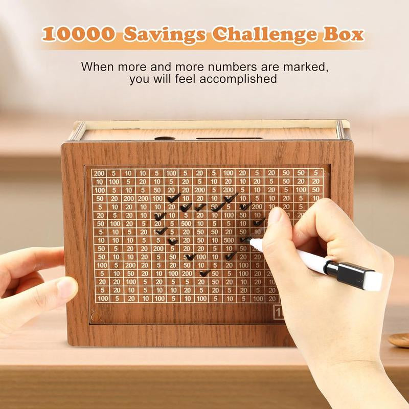 Cash Vault Wooden Savings Box,Wooden Cash Saver Money Box,Wooden Piggy Bank Coin Bank with Counting Target,Wooden Coin Bank for Boys and Girls