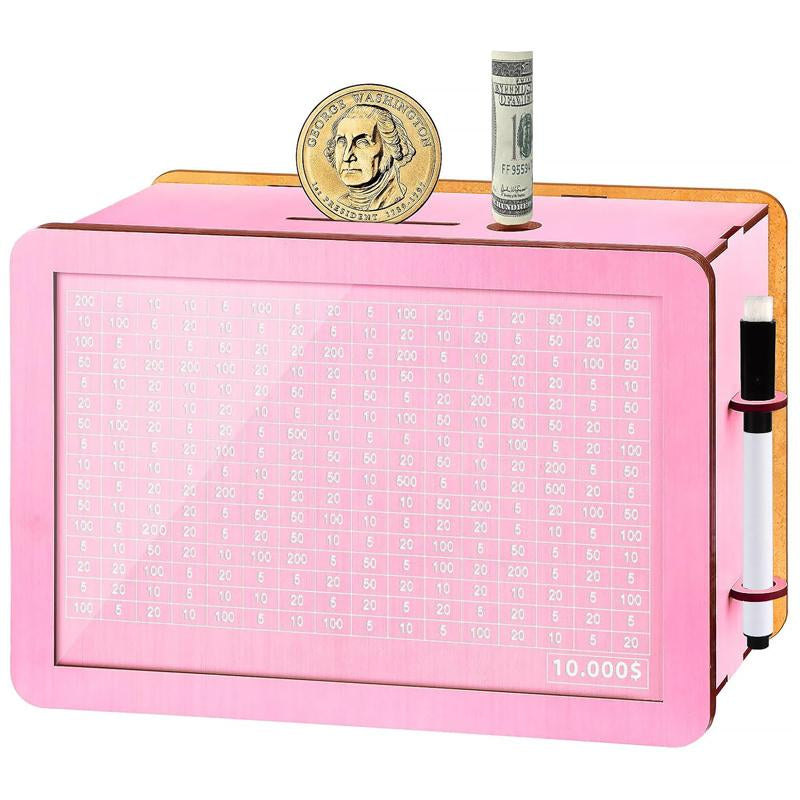 Cash Vault Wooden Savings Box,Wooden Cash Saver Money Box,Wooden Piggy Bank Coin Bank with Counting Target,Wooden Coin Bank for Boys and Girls