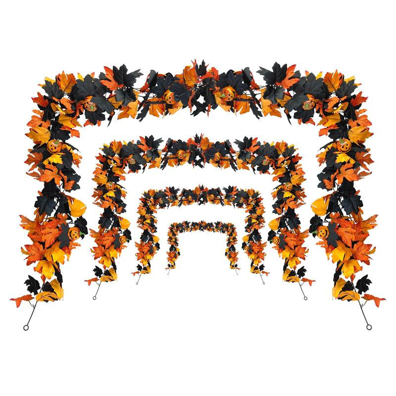2Pcs Halloween Garland for Spooky Fall Decor, 5.74Ft Gothic Maple Leaf Pumpkin Vine with Spider Accents, Durable Quality Perfect for Fireplace Decoration, Maple Leaf Decorations