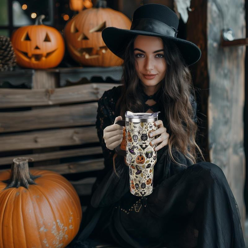 Halloween Tumbler 40Oz Ghost Pumpkin Tumblers with Lid and Straw Halloween Gifts for Women Men Stainless Steel 40 Oz Fall Cup Cute Spooky Gift for Adults