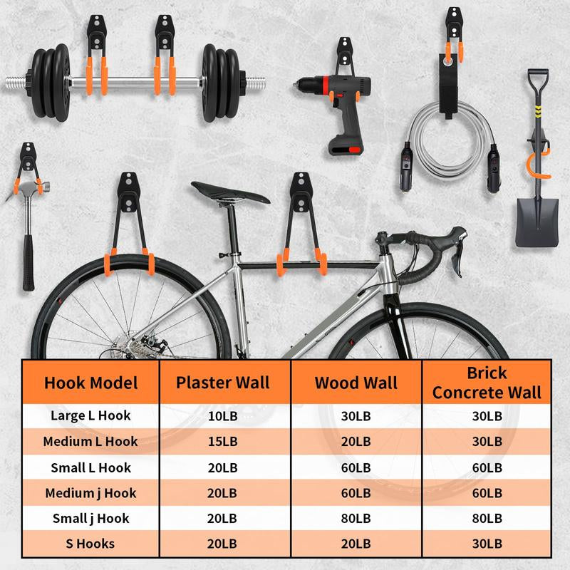 16 Pack Garage Hooks - Carbon Steel High-Tenacity Space-Saving Wall Mount Utility Hooks for Hanging Tools & Ladders with Mounting Screws Organizing
