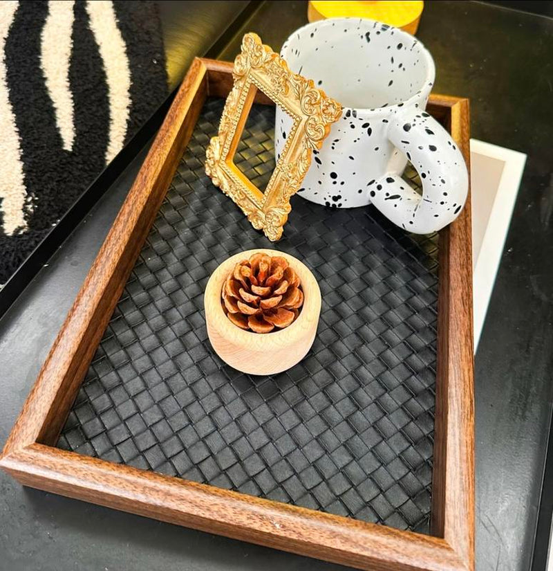 Daily Look New Wooden Leather Storage Tray Organizer Small Items Living Room Desktop Jewelry Bin Boxes No Boxes Included