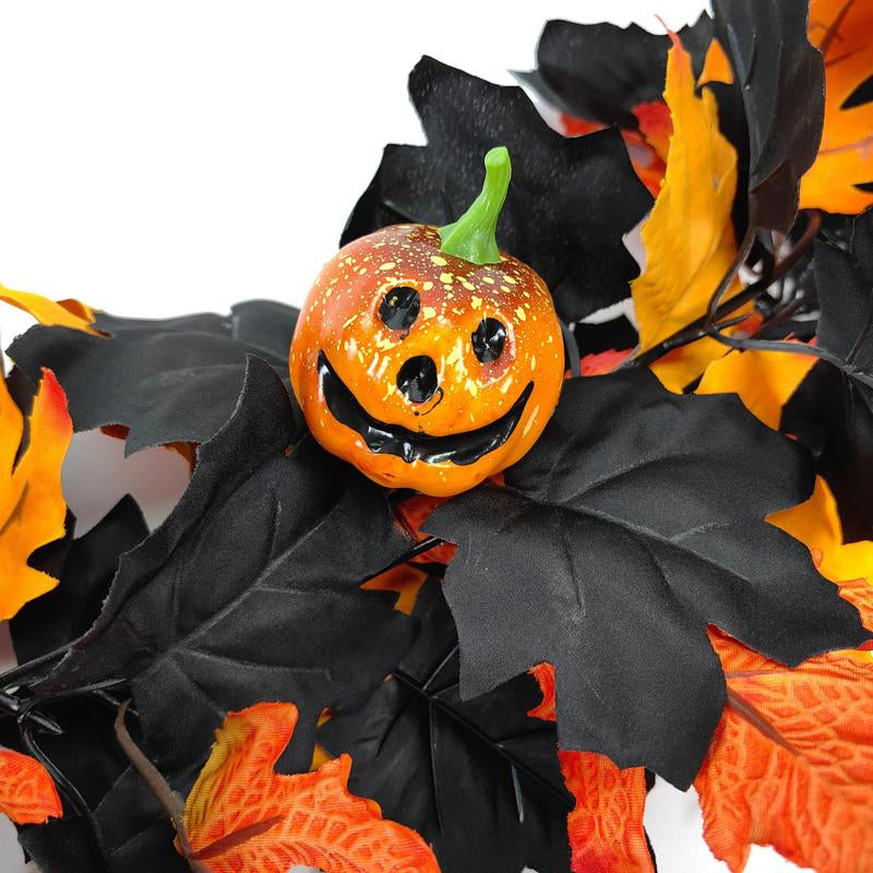 2Pcs Halloween Garland for Spooky Fall Decor, 5.74Ft Gothic Maple Leaf Pumpkin Vine with Spider Accents, Durable Quality Perfect for Fireplace Decoration, Maple Leaf Decorations