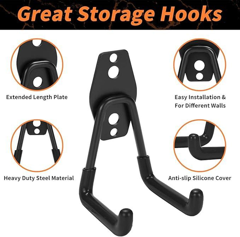 Steel Garage Storage Hooks 16 Pack Anti-Slip Coating Heavy Duty Wall Mount Assorted Sizes Hooks for Hanging Bike Ladder Outdoor Garden Tools