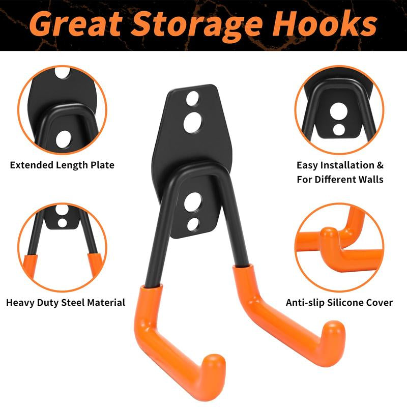 16 Pack Garage Hooks - Carbon Steel High-Tenacity Space-Saving Wall Mount Utility Hooks for Hanging Tools & Ladders with Mounting Screws Organizing