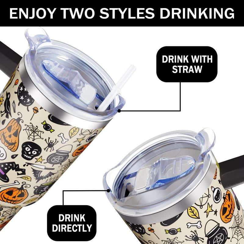 Halloween Tumbler 40Oz Ghost Pumpkin Tumblers with Lid and Straw Halloween Gifts for Women Men Stainless Steel 40 Oz Fall Cup Cute Spooky Gift for Adults
