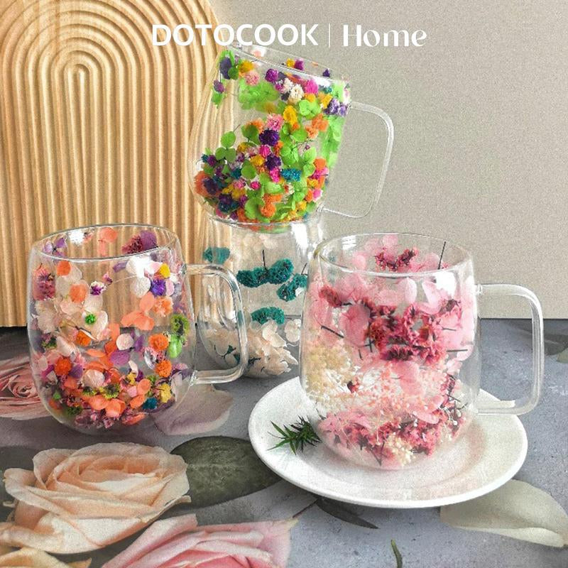 Flower Pattern Glass Cup, 2 Counts/Set Double Wall Insulated Glass Cup, Transparent Drinking Cup for Cappuccino, Tea, Espresso, Latte & Hot Beverages, Drinkware