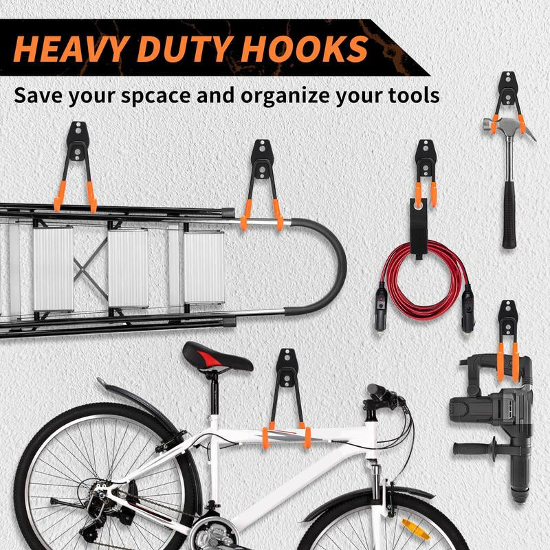 16 Pack Garage Hooks - Carbon Steel High-Tenacity Space-Saving Wall Mount Utility Hooks for Hanging Tools & Ladders with Mounting Screws Organizing