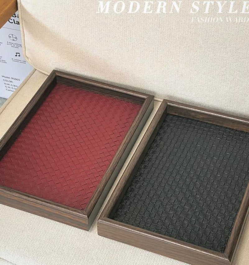 Daily Look New Wooden Leather Storage Tray Organizer Small Items Living Room Desktop Jewelry Bin Boxes No Boxes Included