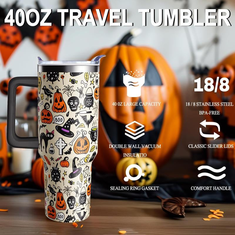 Halloween Tumbler 40Oz Ghost Pumpkin Tumblers with Lid and Straw Halloween Gifts for Women Men Stainless Steel 40 Oz Fall Cup Cute Spooky Gift for Adults