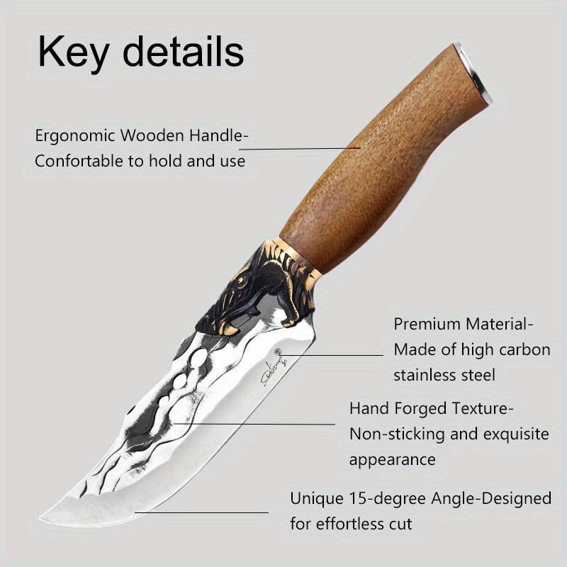 Hammered Stainless Chef & Meat Knife - Textured Stainless Blades & Rosewood Handle - for Camp Kitchen & Home Use
