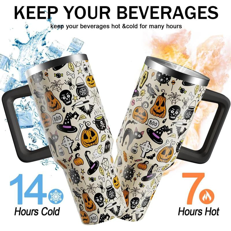 Halloween Tumbler 40Oz Ghost Pumpkin Tumblers with Lid and Straw Halloween Gifts for Women Men Stainless Steel 40 Oz Fall Cup Cute Spooky Gift for Adults