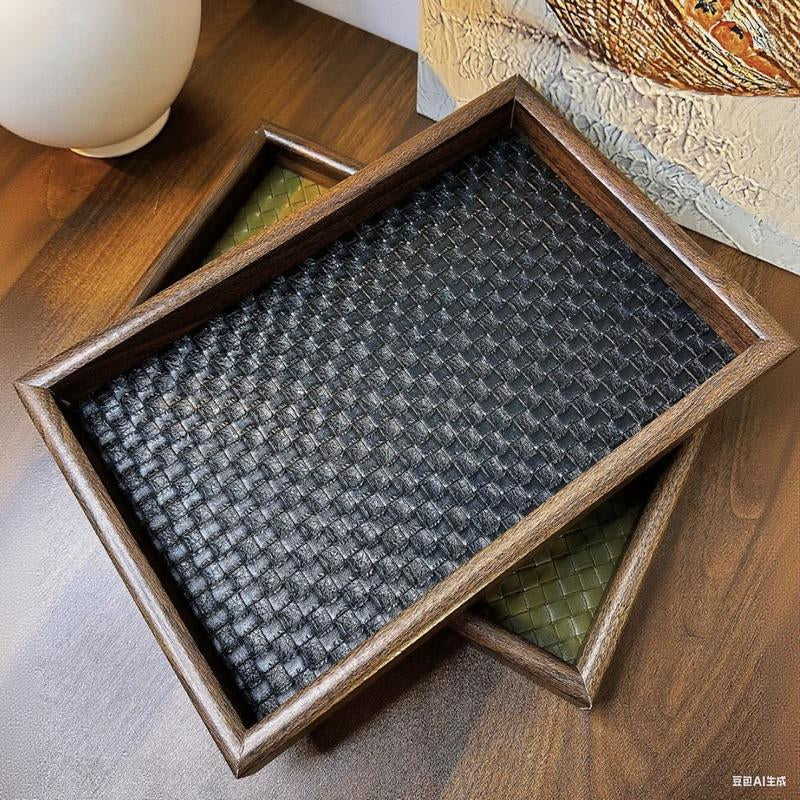 Daily Look New Wooden Leather Storage Tray Organizer Small Items Living Room Desktop Jewelry Bin Boxes No Boxes Included
